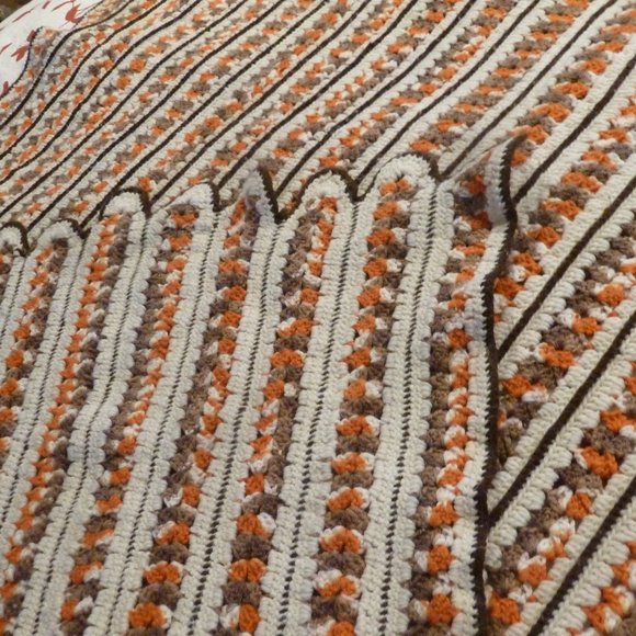 Beautiful  Hand Crafted Striped Crocheted Multicolored Blanket Throw 72x49 - Picture 1 of 6